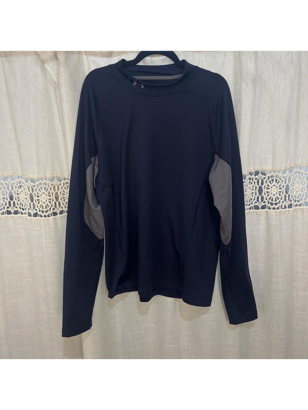 Mens Under Armour Coldgear Mock Neck Fitted Shirt Navy Blue sz XXL